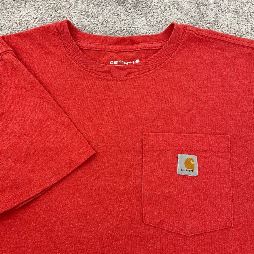 Carhartt Tee Womens Small Loose Fit Red Short Sleeve Pocket Logo Patch Basics